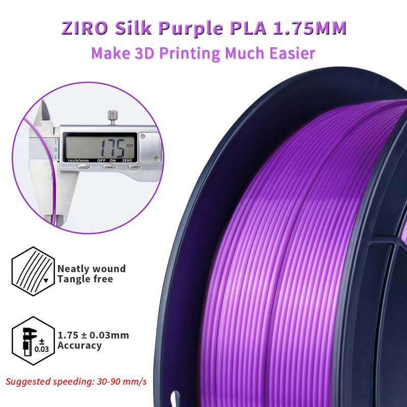 ZIRO 3D Printer Filament, Shine Glorry PLA Filament 1.75mm, Shining Silk 3D Printing Material, Fit Most Printers, Metal-Like 1KG/2.2lb Spool, Silky Purple - Image 4